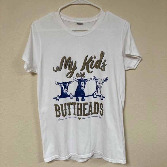 "My Kids are Buttheads" Woman’s T Shirt Goat Lovers White Size L Short Sleeve - Picture 1 of 4